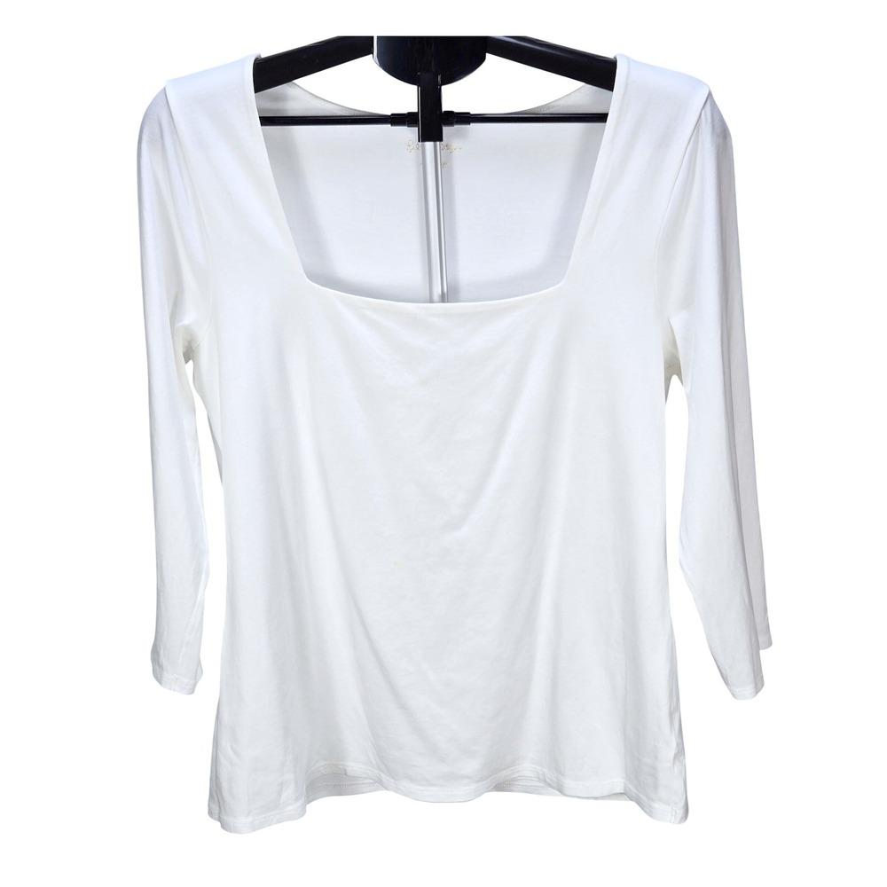 Women's Lilly Pulitzer XL White Square Neck Pima Cotton Top Long Sleeve